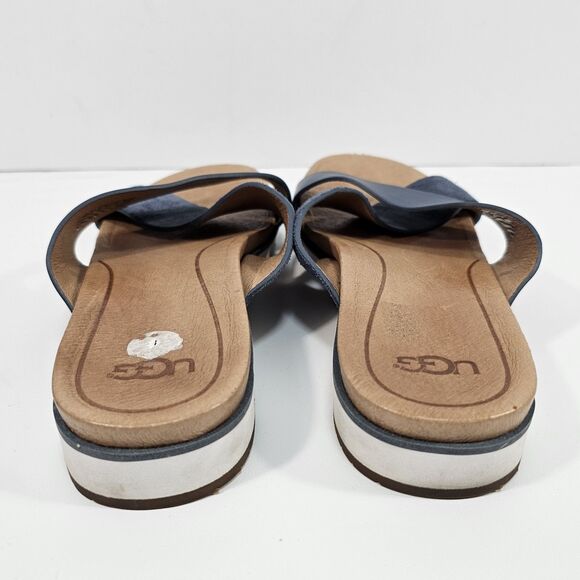 UGG Women's Kari Criss Cross Slide Sandals Blue Leather Suede Size 10 EU 41 - Picture 3 of 8